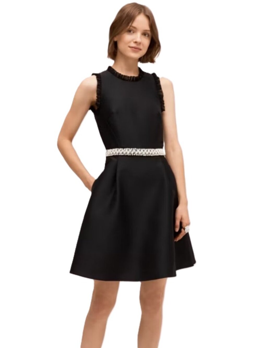 Kate Spade Pearl Crystal Mikado Cocktail Dress 8 Black